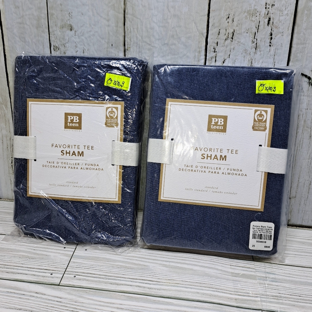 PB Teen Blue 100%Cotton Envelope Style 2Pillow Standard Favorite Tee Shams NIP